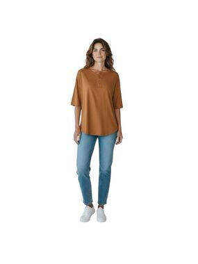Claiborne Caramel Linen Cotton Oversized Henley Tunic Top Women’s Large NWT
